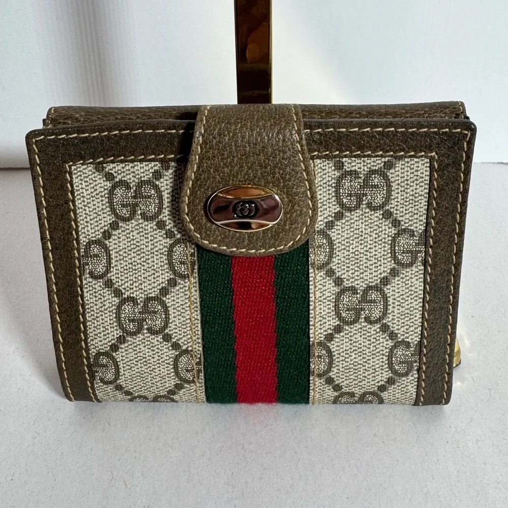 Vintage Gucci Monogram Wallet with Red and Green Stripe - Picture 1 of 14